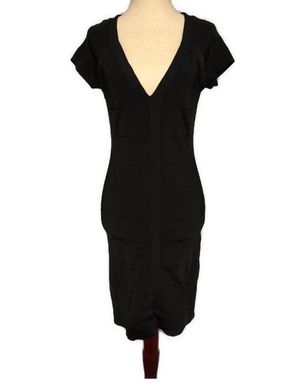 express solid black cap sleeve v neck bandage mini dress Medium
